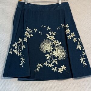 Talbots 18W Corduroy A Line Midi Skirt Floral and Beaded Whimsical Retro Cotton